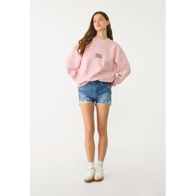 Stradivarius Embroidered flag sweatshirt Pastel pink M