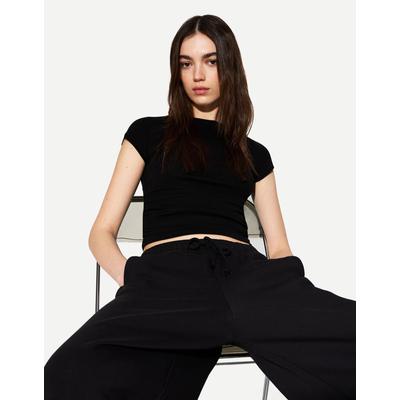 Bershka Short Sleeve T-Shirt With Side Gathering Women M Black