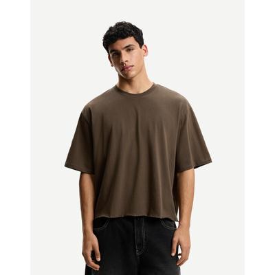 Bershka Short Sleeve Cropped T-Shirt Men Xl Brown