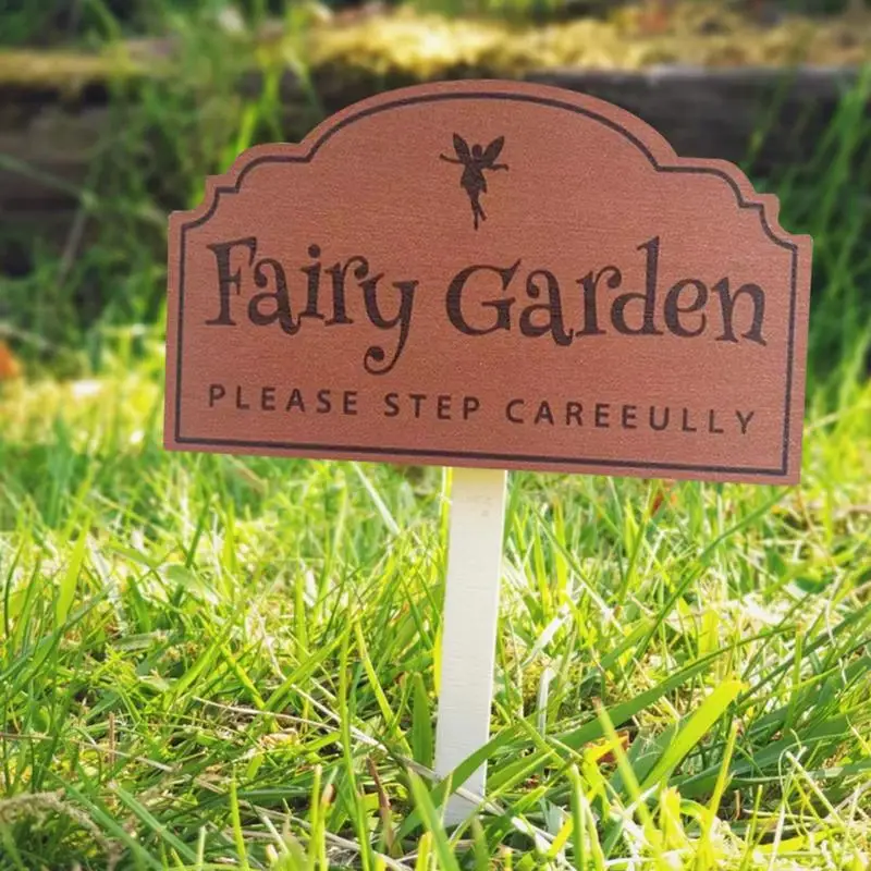 Fairy Garden Sign Decoration Handmade Wooden Insert Art Garden Warning Sign Plug For Home Garden Patio Yard Farmhouse