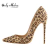 Only maker Frauen spitzen Zehen 12cm High Heel Flock Slip auf sexy Leopard Stiletto Pumps große Damenschuhe