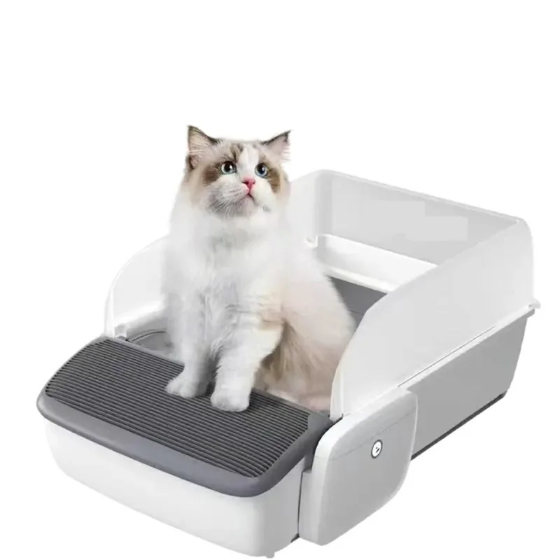 Intelligente Katzentoilette, automatische selbstreinigende Bettpfannen, die offen schöpfen, halbgeschlossene Katzentoilette, übergroße Toilette mit hoher Kapazität Image