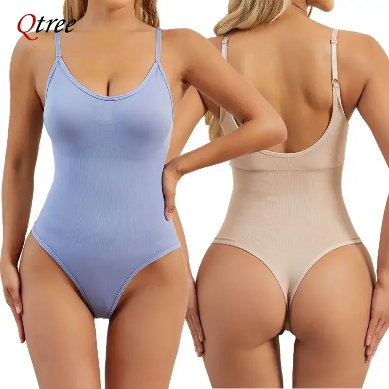 Qtree Damen-Ganzkörperformer, postpartale Bauchstraffung, Taillentrainer, Gesäß, Korsett, Haken, Bauchkontrolle, Tanga, Unterwäsche Image