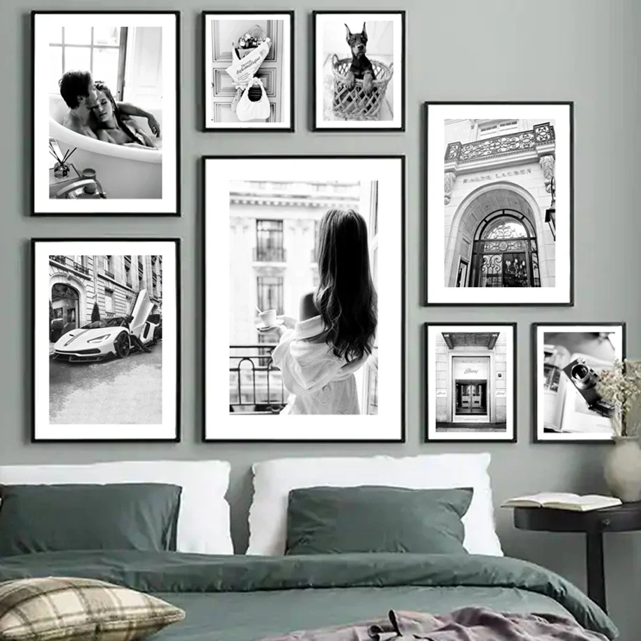 5'' 6''7'' 8''A4 Schwarz Foto Rahmen Mit Leinwand Malerei Schwarz Weiß Frau Kamera Auto Dobermann Bild Rahmen Nordic poster Drucke Image