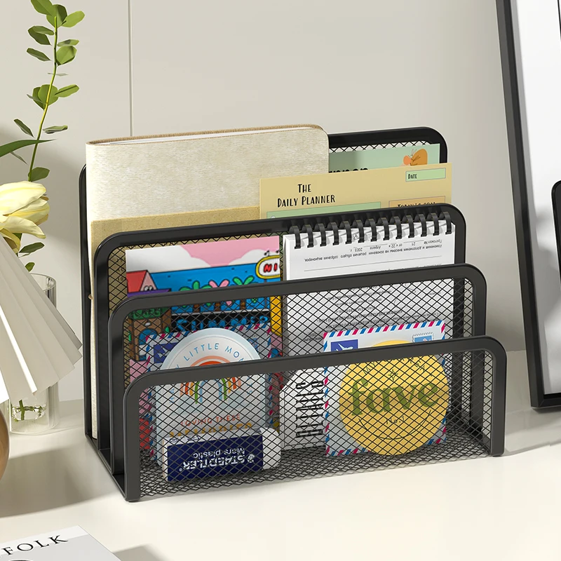 Schreibtisch-Post-Organizer, 2er-Pack, Büro, kleiner Buchstabensortierer, Schreibtisch-Akten-Organizer, Metallgeflecht mit 3 vertikalen aufrechten Fächern Image