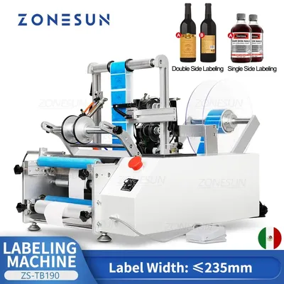 ZONESUN Round Bottle Double Side Labeling Machine Semi Automatic Label Sticker Dispenser Vinegar