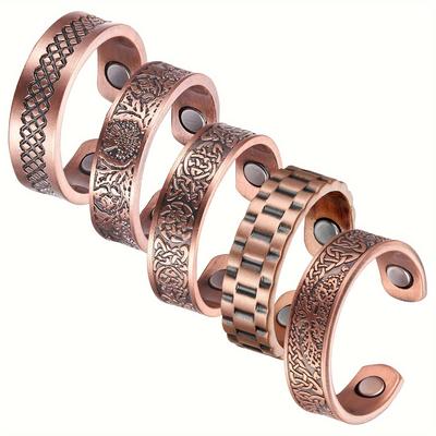 TEMU 5pcs Copper Rings For Women, Women's Adjustable Magnetic Copper Rings, Jewelry Gifts For Day Image