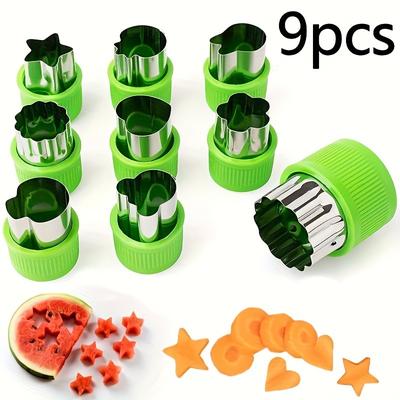 TEMU 9pcs/set Vegetable Manual Cutter Shape Set, Vegetable Mold Shape Set, Fruit Stamp Mold Baking And Food Supplement Tools Accessories Crafts Kitchen, Kitchen Gadgets, Green Image