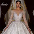 Robe De mariée à paillettes en dentelle avec perles, robe De bal princesse à manches longues, col rond, dos nu, personnalisée