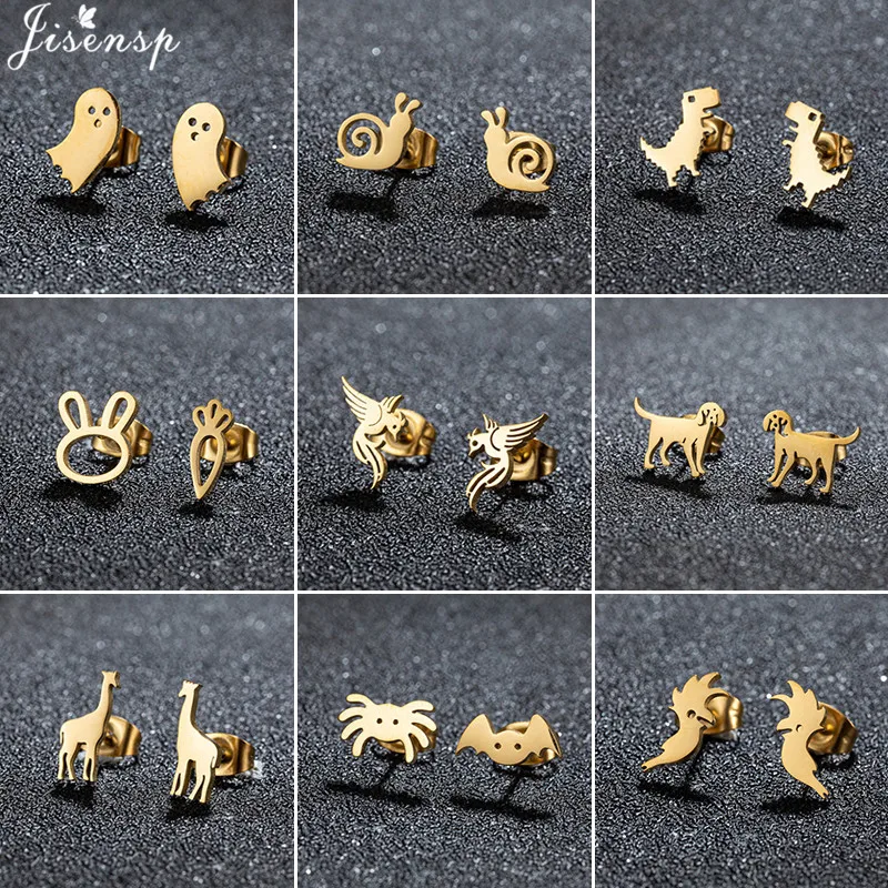 Winzige Tier-Ohrringe aus Edelstahl für Damen und Herren, Cartoon-Kaninchen, Giraffe, Papagei, Fledermaus, Schnecke, Ohrringe, Modeschmuck, Party-Geschenk Image