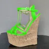 Laigzem Frauen Plattform Keile Sandalen 20cm High Heels Pumps T Träger Party Show hand gefertigte Damenschuhe Frau Größe 41 43 46 47