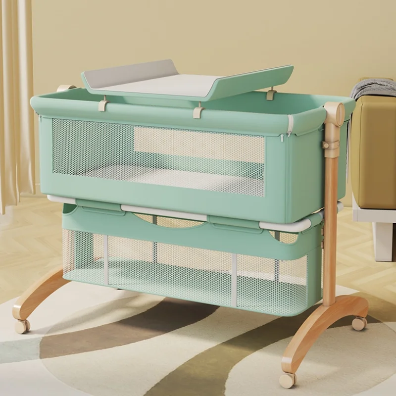 0-2 Jahre altes Holzbett Abnehmbares tragbares Babywiege faltbares multifunktionales BB-Bett Neues Patchwork-Queensize-Bett für Kinder Image