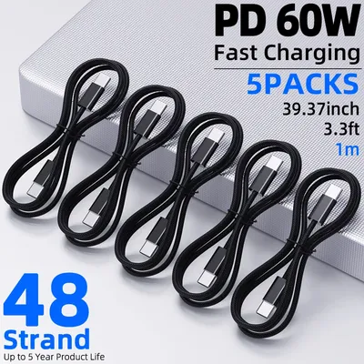 LAIHONEN 5PCS PD 60W USB C zu USB Typ C Kabel 3A Schnellladung für iPhone 15 16 Pro Plus Pro Max Image