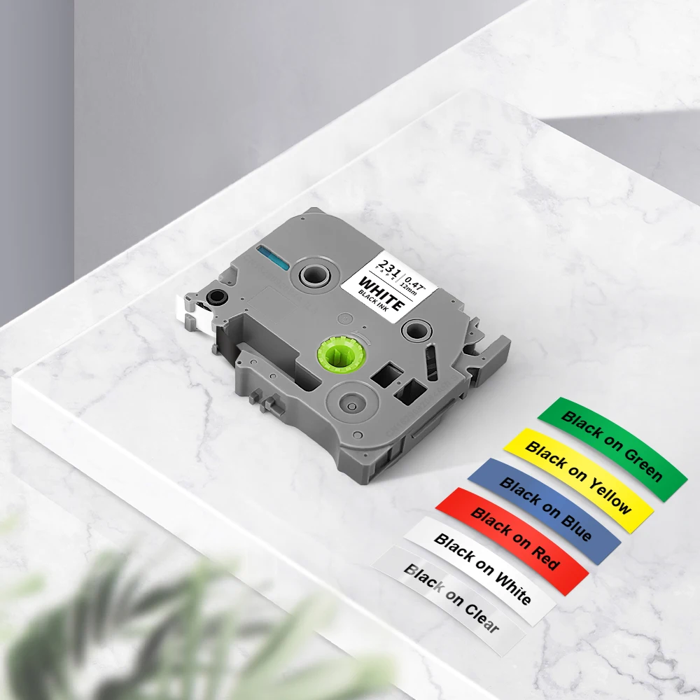 1 Stück 6/9/12 mm laminiertes Klebeband, kompatibel mit Brother TZe Tape TZE231 TZE131 TZE631 Schwarz auf Weiß, transparentes Etikettenband für P-Touch Image