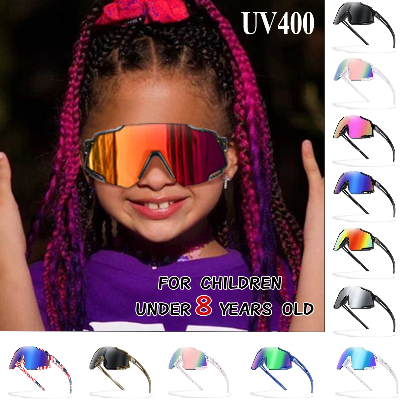 Kinder-Sonnenbrille, winddichte Fahrradbrille für Jungen und Mädchen, Outdoor-Brille für Fahrrad, Straße, Camping, Baseball, Fußball Image