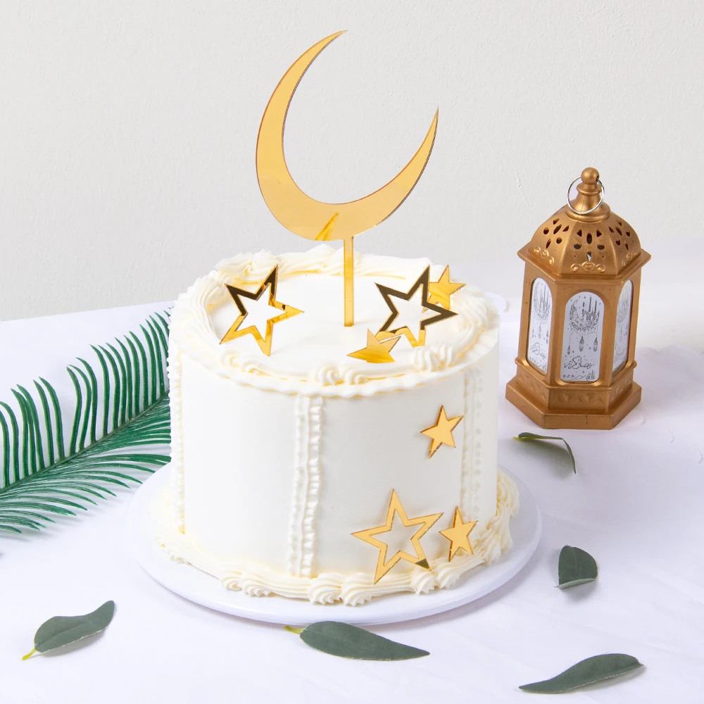 NEUE Acryl Gold Mond Stern Kuchen Topper Baby Dusche Geburtstag Party Kuchen Dekoration Ramadan Eid Mubarak Mond Sterne Kuchen Topper Image