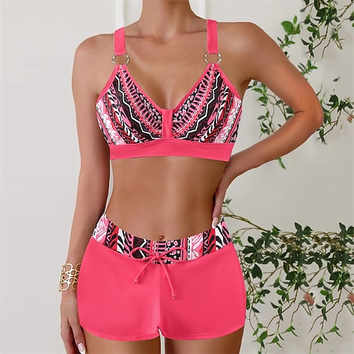 Damen Tankini Bikini, Zweiteiler V-Ausschnitt Offener Rücken Bademode Badeanzug Blau Schwarz Schnelltrocknend Leicht Atmungsaktiv Ärmellos - Surfen Strand Schwimmen Sommer Frühling Image