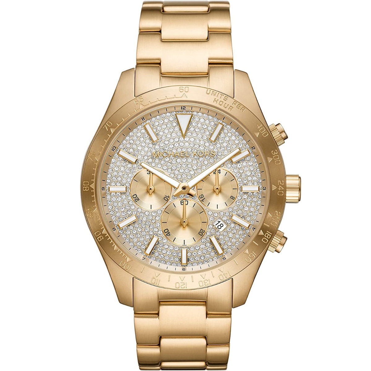 Stilvolle Herrenuhr der Marke Michael Kors in der Farbe Gold. Das Gehäuse hat einen Durchmesser von 46 mm. Das Uhrwerk ist ein Quarzwerk und das Armband hat eine Faltschließe. Marke: Michael KorsModellname: MK8873 (46mm)Kategorie:...
