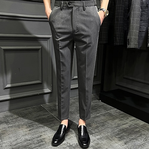 Herren Anzughosen Hose Hosen Chinesisch Chino Knopf Tasche Feste Farbe Komfort Knöchellänge Formal Party Arbeit Modisch Klassicher Stil Schwarz Khaki Mikro-elastisch Image