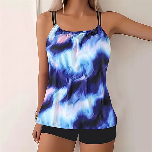 Damen Tankini Bikini, Zweiteiler Rückenfrei Kreuz und quer Bademode Badeanzug Schwarz Blau Atmungsaktiv Schnelltrocknend Leichtgewichtig Ärmellos - Schwimmen Surfen Strand Sommer Frühling Image