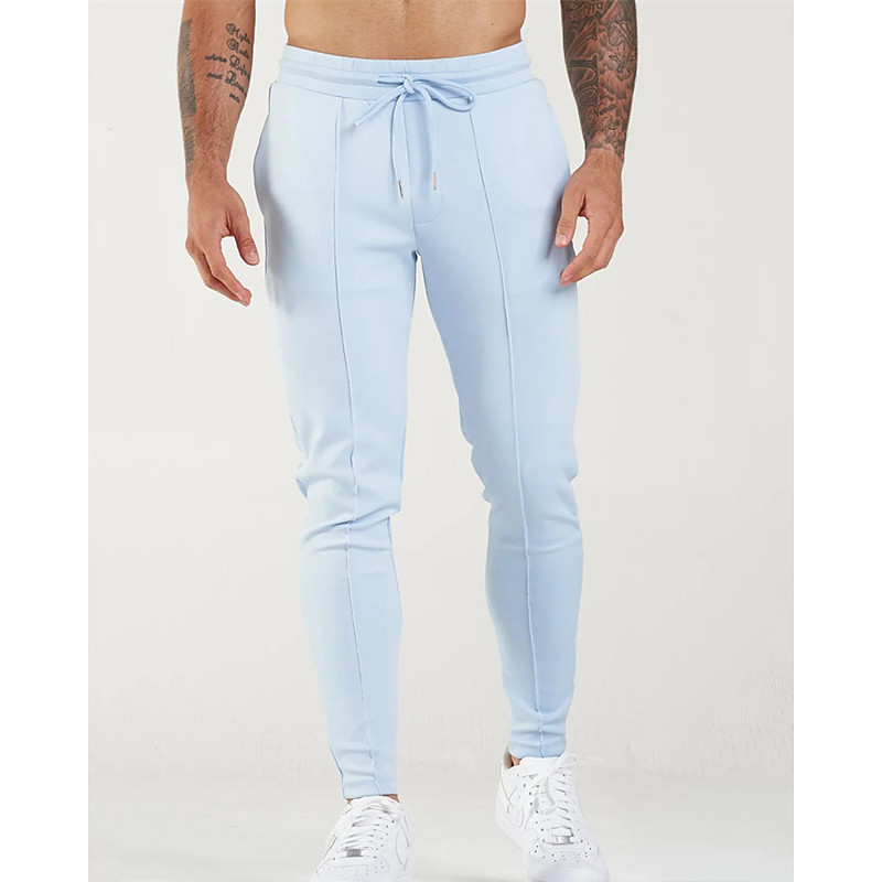 Men's Skinny Trousers Chinos Pocket Drawstring Elastic Waist Solid Color Comfort Formal Work Daily Fashion Classic Style Black Dark Blue Micro-elastic