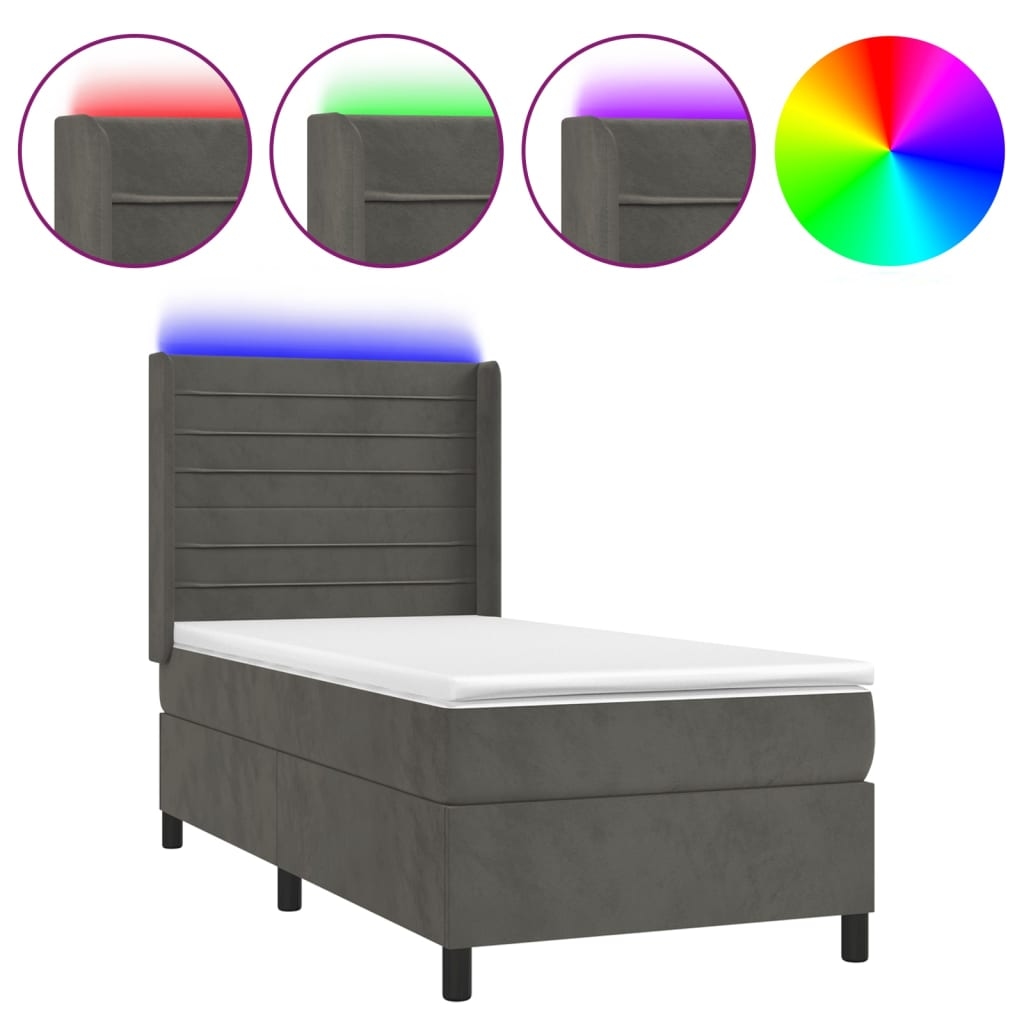 vidaXL Boxspringbett mit Matratze & LED Dunkelgrau 100x200 cm Samt Image