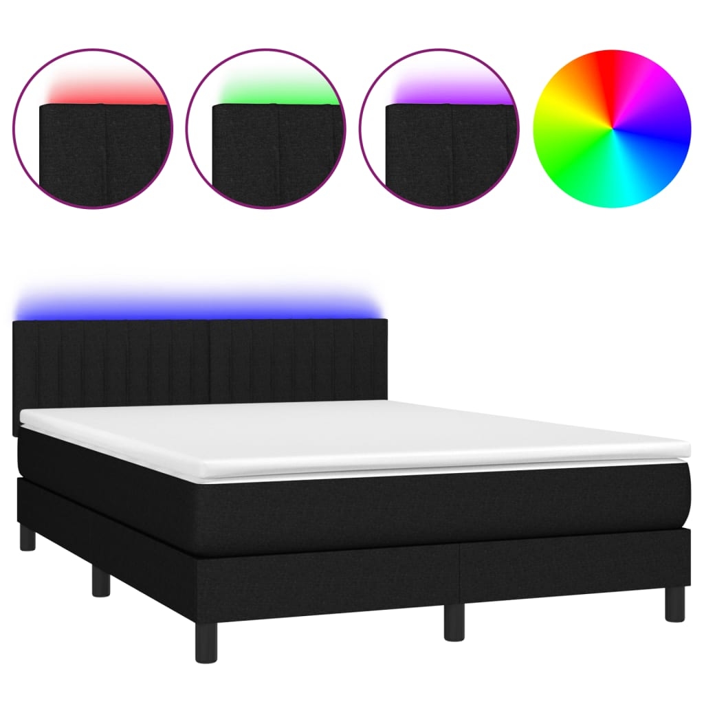 vidaXL Boxspringbett mit Matratze & LED Schwarz 140x200 cm Stoff Image