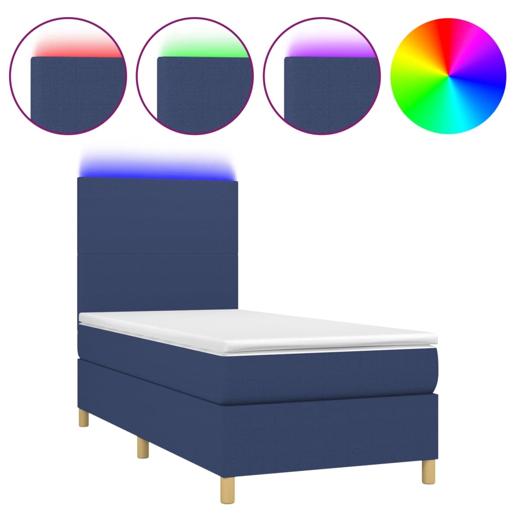 vidaXL Boxspringbett mit Matratze & LED Blau 90x190 cm Stoff Image