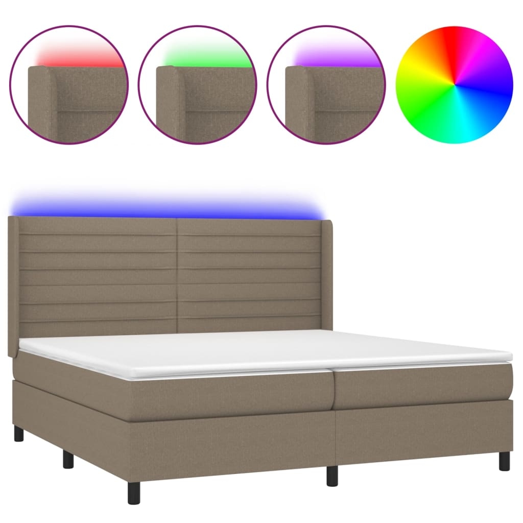 vidaXL Boxspringbett mit Matratze & LED Taupe 200x200 cm Stoff Image