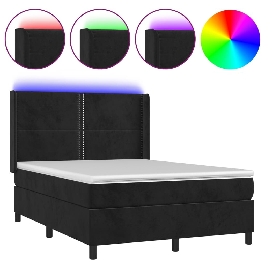 vidaXL Boxspringbett mit Matratze & LED Schwarz 140x200 cm Samt Image