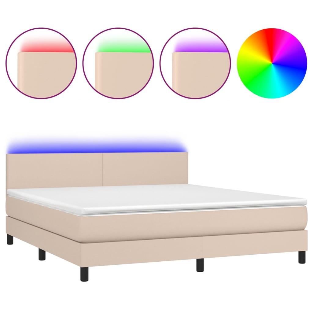 vidaXL Boxspringbett mit Matratze & LED Cappuccino-Braun 180x200cm Image