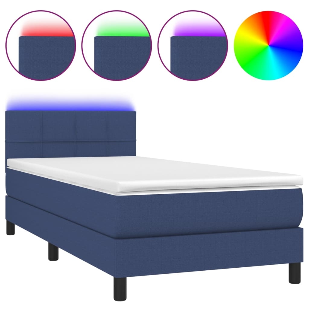 vidaXL Boxspringbett mit Matratze & LED Blau 100x200 cm Stoff Image