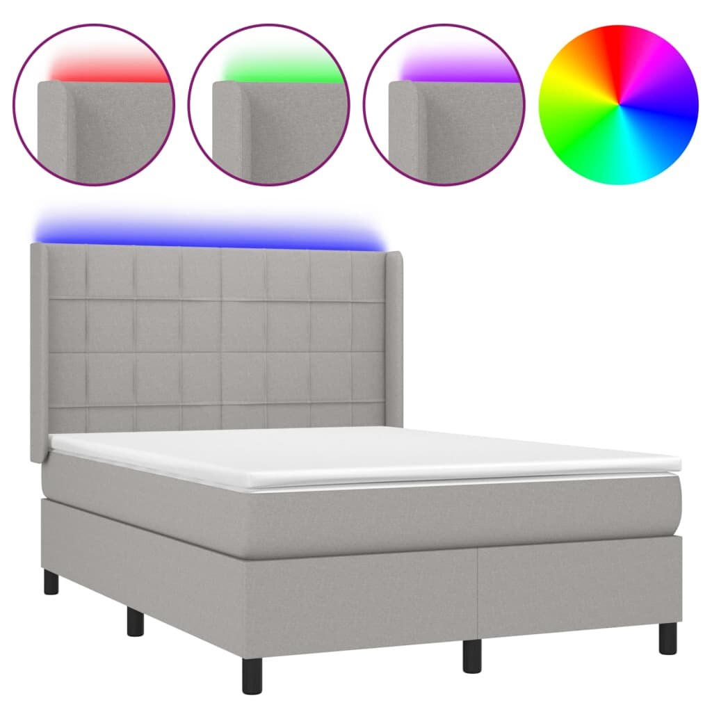 vidaXL Boxspringbett mit Matratze & LED Hellgrau 140x190 cm Stoff Image