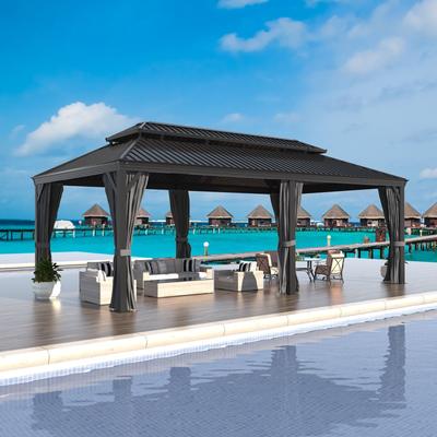 VEIKOUS Aluminum Double Hardtop Gazebo Pergola for Patio, Lawn, and Garden with Removable Curtains and Netting