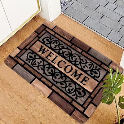 TEMU 1pc Rustic Wood Grain Welcome Doormat - , Anti-slip Polyester With Pvc Backing, Stylish Brown Pattern For Home Entrance & Decor, Welcome Mat For Front Door Image