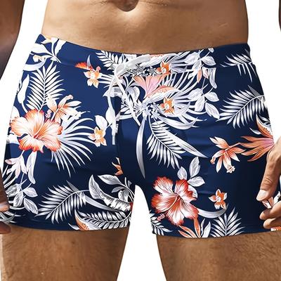 TEMU Oudasi Men's Fashionable Floral Print Swim Trunks With Drawstring Waist - Quick-dry, Stretch Nylon Fabric, Comfortable & Stylish For Beach & Poolside Activities, Bathing Suits Image