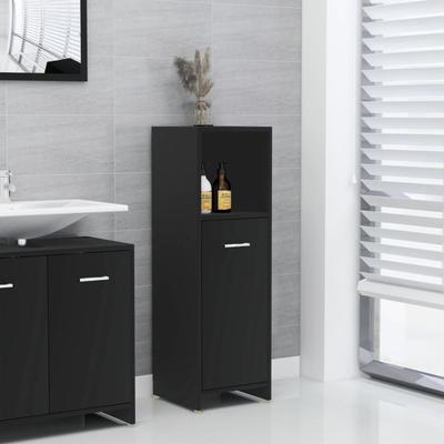 TEMU Modern Black Bathroom Storage Cabinet - Wood, 30x30x95cm, Wall-mounted Organizer With Shelves & Drawers For Decor, Toiletry Cabinet | | Metallic Handles, Bathroom Organizers And Storage Image