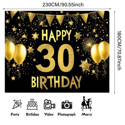 TEMU 1pc, 30th Birthday Backdrop Banner Backdrop Photography Wall Live Streaming Background, Party Decoration, Birthday Anniversary And Room, Garden, Yard Decoration For Outdoor Indoor Image