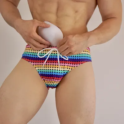 Push-up gepolsterte Herren-Bikini-Slips mit abnehmbaren Schwamm polstern Unterwäsche & Bade bekleidung All-in-One-Regenbogen muster drucken schnell trocknend Image