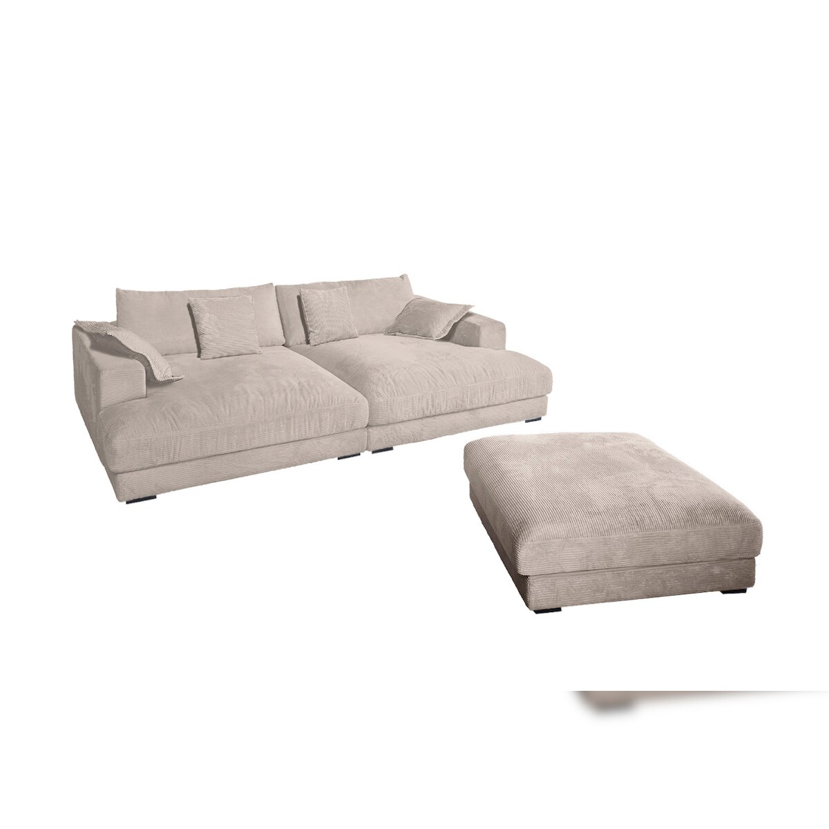 KAWOLA Big Sofa MADELINE Cord taupe mit Hocker und 4 Zierkissen Image