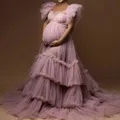 Abiti da stella premaman rosa polvere Ruffles Tulle abiti da foto in gravidanza per servizio