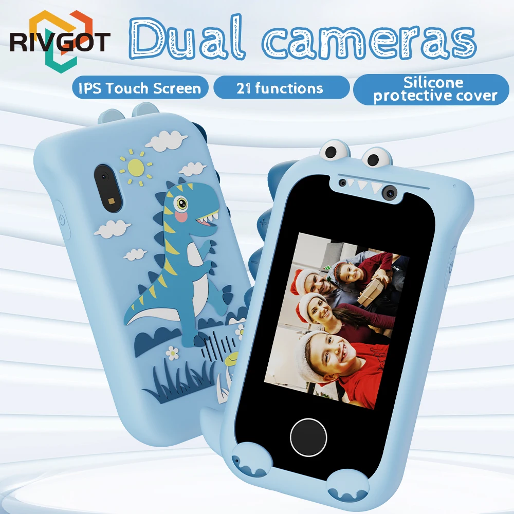 Kids Smart Phone Toy Touchscreen HD Dual Camera Cell Phone for Christmas Birthday Gifts Dinosaur Toddler Play Phone Learning Toy