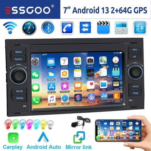 DAB pour Ford Transit MK7 Fiesta Fusion Kuga C/s-max Galaxy Android 13 2 + 64G Apple Carplay Android Auto autoradio GPS WIFI RDS