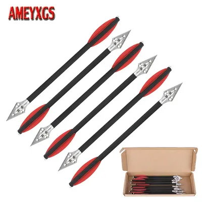 6/12pcs Mixed Carbon Arrow 7 Inch Archery Crossbow Arrow Blades Broadhead Rubber Feather Crossbow