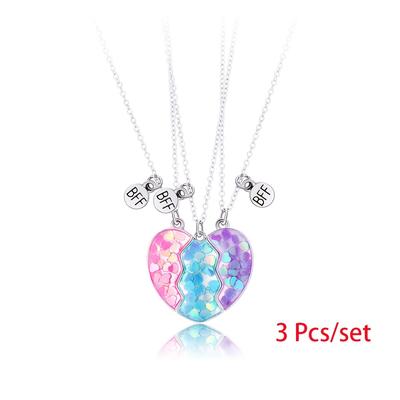 TEMU 3pcs/set Cute Alloy Stitching Heart Pendant Necklace, Daily Casual Jewelry Image