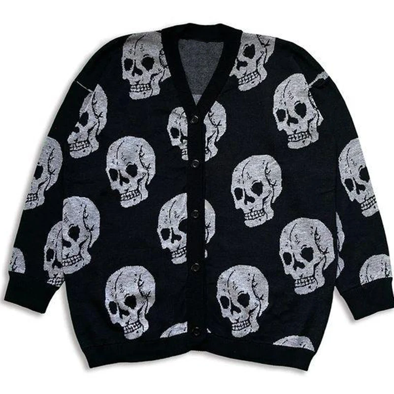 Qualität neue Hip-Hop Street Gothic Wolle Retro Cardigan Knopf Pullover Strick pullover Herren Damen Y2k Harajuku Punk Pullover