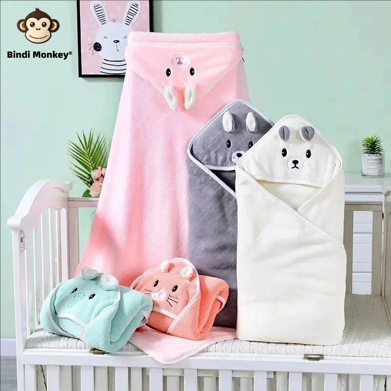 Baby Badetuch Weiche Warme Schlafen Swaddle Wrap für Mädchen Jungen Korallen Fleece Neugeborenen Decke Kleinkind Mit Kapuze Baby Zeug Bademantel Bab Image