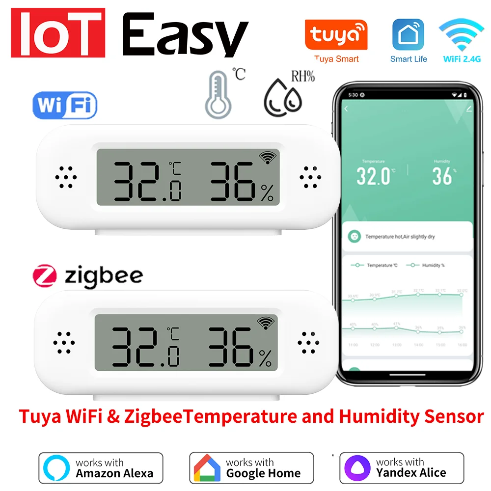 Tuya Zigbee WiFi Mini Temperatur Feuchtigkeit Für Smart Home Thermometer Hygrometer APP Remote Arbeit mit Google Home Yandex Alexa Image