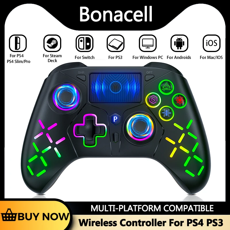 Gamepad Für PS3/4/PC Controller Drahtlose Joysticks Keine Verzögerung 6-Achsen Dual Vibration Turbo Touchpad RGB Gaming Control Griff