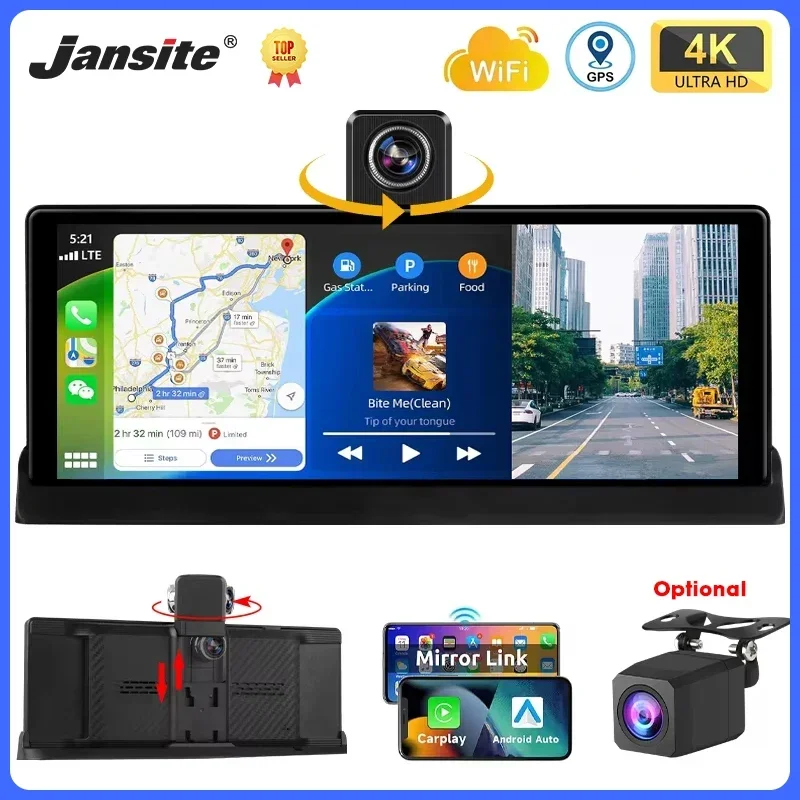 10,26 Zoll intelligenter Auto-Bildschirm 4K 360 ° Rotation Dash Cam Wireless Carplay Android Auto Dashboard Auto Monitor AUX Bluetooth WIFI Image